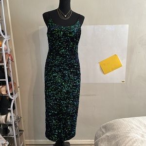 Unbranded Velveteen like Sequin Dress Blue Green Peacock colors